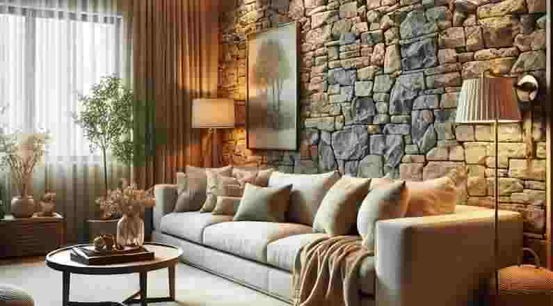 Muro Escultural com Pedras Naturais: Elegância Rústica - ideia