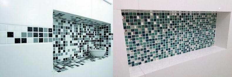 Nichos Revestidos com Pastilhas de Vidro: Cor e Brilho no Seu Banheiro - detalhe