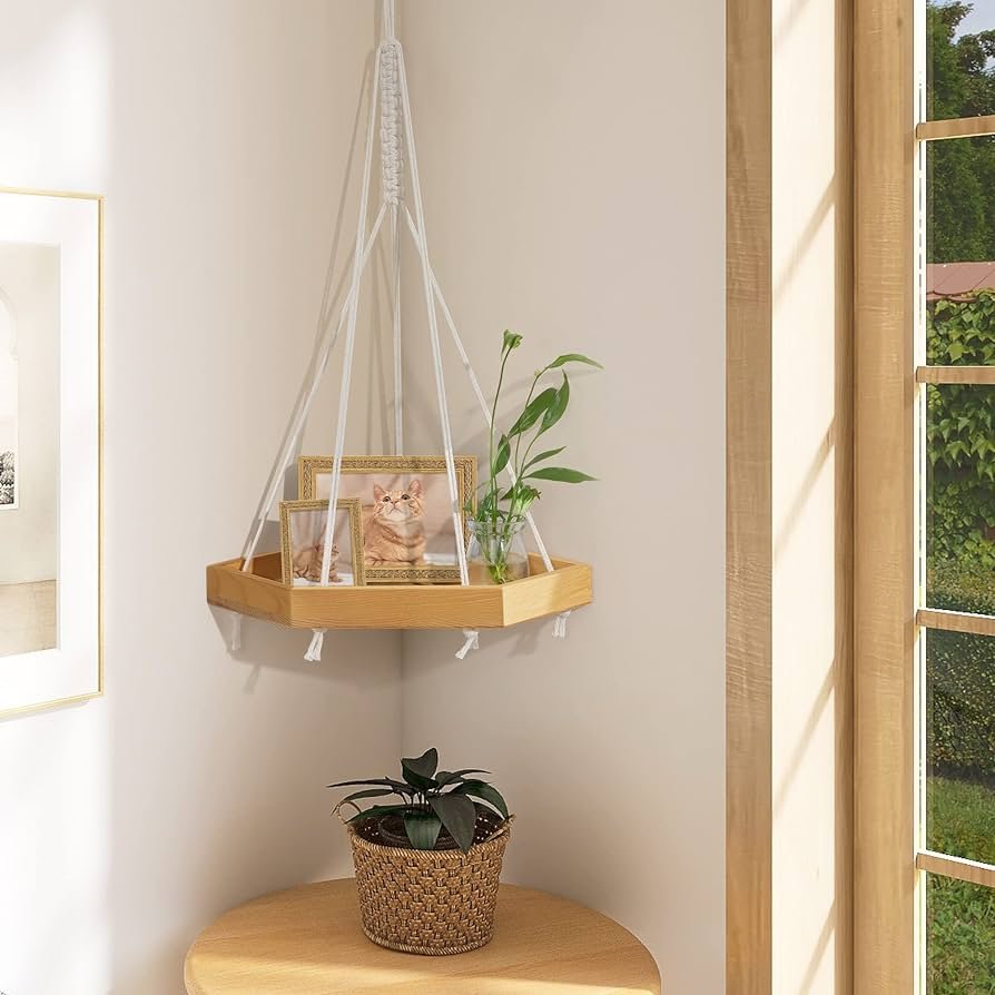 Cantinho Zen com Prateleiras Flutuantes e Plantas Suspensas - ideia