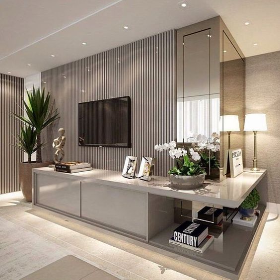 Painel de TV com Espelho: Ampliando Seu Espaço com Elegância - detalhe