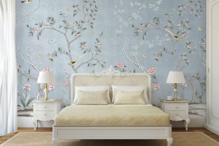 Elegância e Calma com Papel de Parede Floral Romântico - detalhe