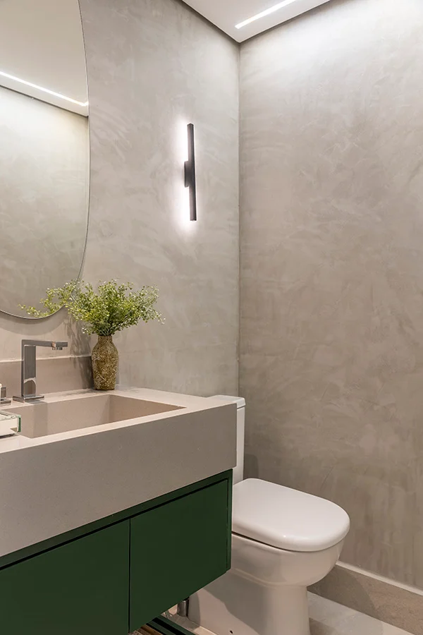 Cimento Queimado no Banheiro: Elegância Minimalista e Resistência à Umidade - ideia