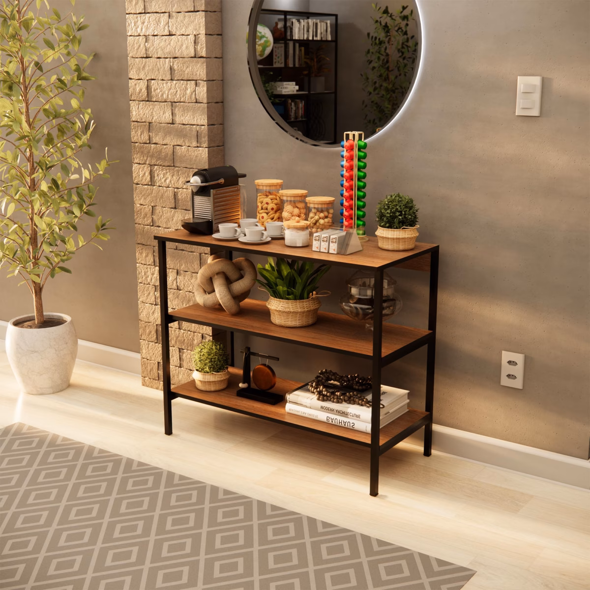 Prateleiras Minimalistas de Metal Preto: Elegância Industrial e Funcionalidade - detalhe