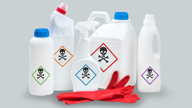 Amoníaco e Cândida: Design Minimalista com Símbolos de Risco - detalhe