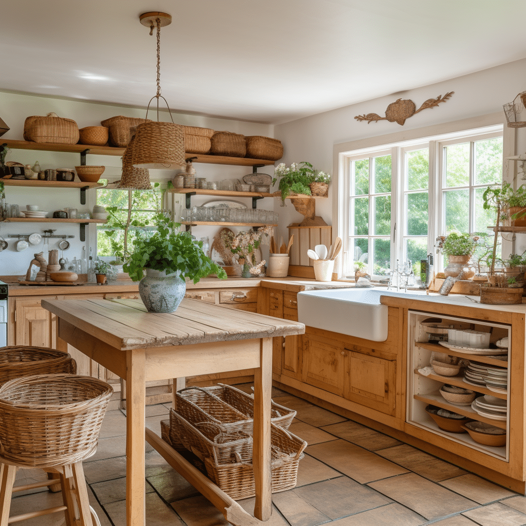 Cozinha Rústica Moderna: Integração com a Natureza Através da Madeira e Plantas - detalhe