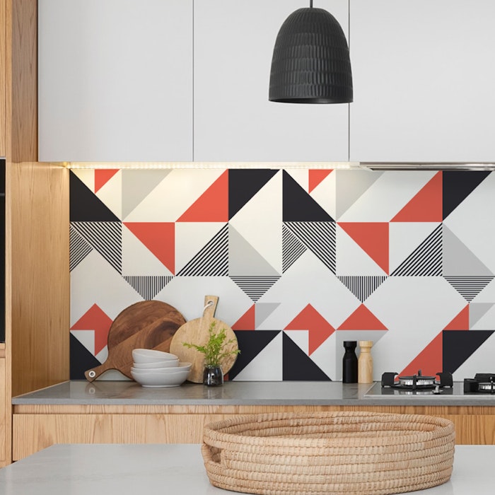 Cozinha Vibrante com Adesivos Geométricos Coloridos - detalhe