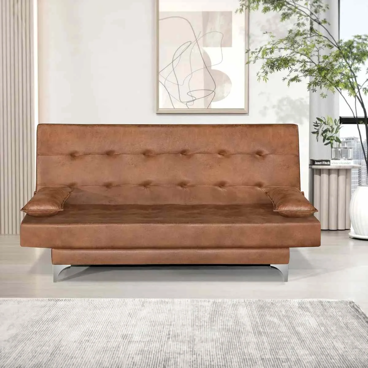 Sofá Sem Braço em Veludo Rosê com Detalhes em Metal Dourado - inspiração