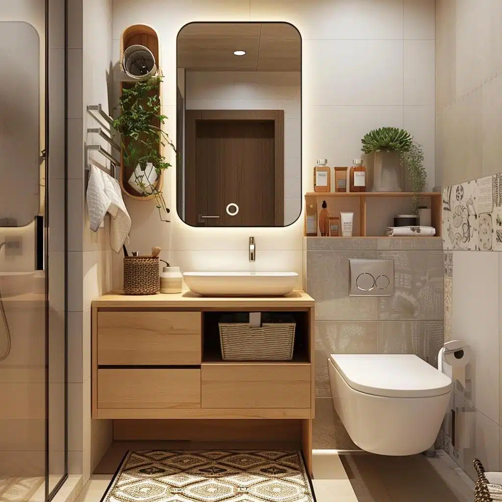 Banheiro Pequeno Decorado com Bandejas e Cestos de Vime: Organização Charmosa e Natural - inspiração