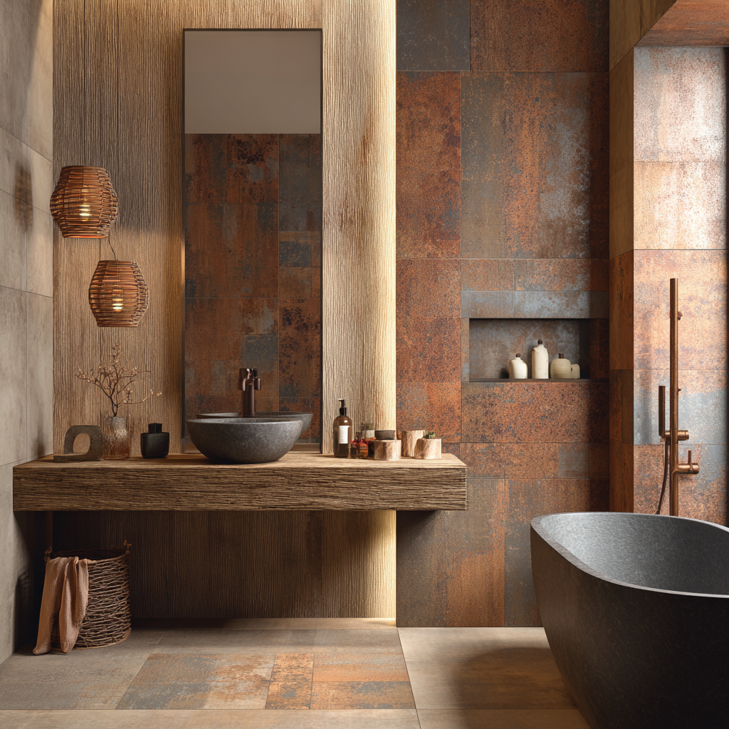 Banheiro Rústico com Detalhes em Cobre: Elegância e Sofisticação Rústica - detalhe