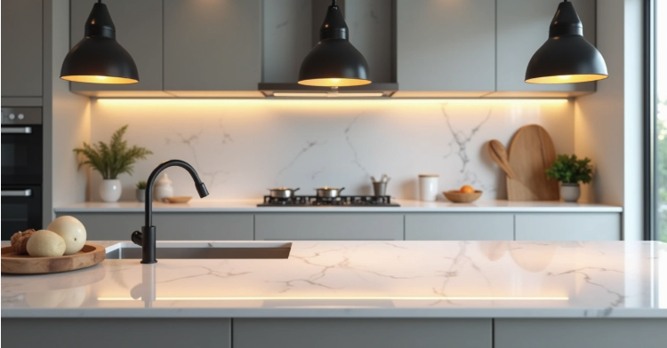 Bancadas de Quartzo Branco: Refletindo Luz e Sofisticação - detalhe