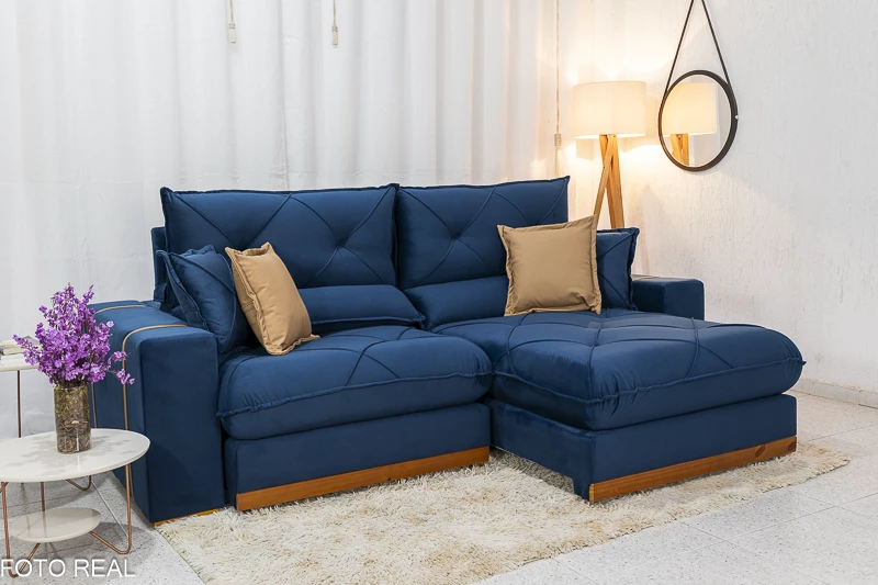 Sofá Retrátil de Veludo Azul: Luxo e Conforto para Relaxar! - inspiração
