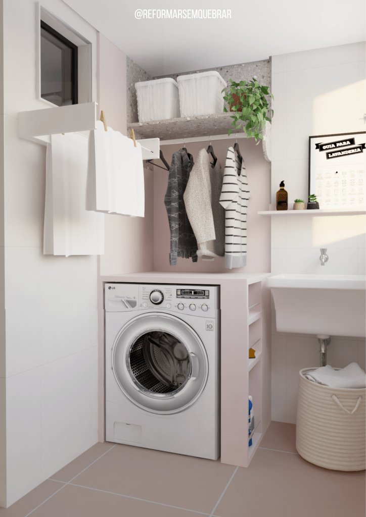 Lavanderia Suspensa com Ganchos e Acessórios Modulares - ideia