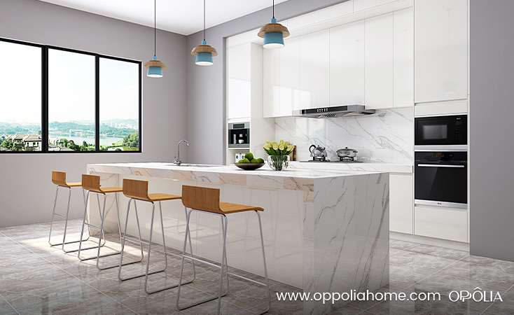 Ilha Gourmet com Acabamento em Quartzo Branco e Cooktop Embutido: Sofisticação e Praticidade em Cada Detalhe - detalhe