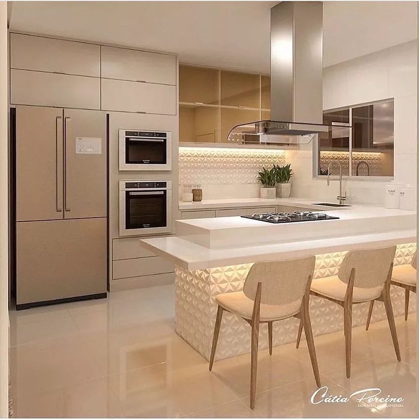 Com Ilha Central: Cozinha Minimalista e Social - detalhe