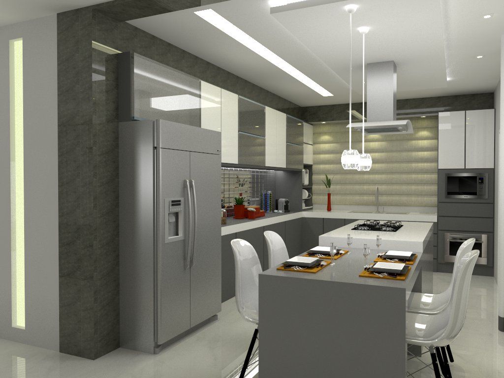 Cozinha Moderna com Armários Espelhados e Toque Futurista - inspiração