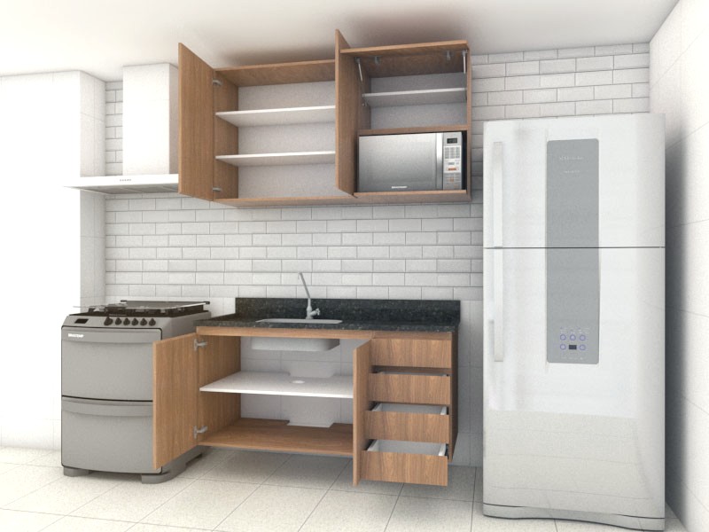 Cozinha Planejada Pequena com Detalhes em Madeira Natural - detalhe