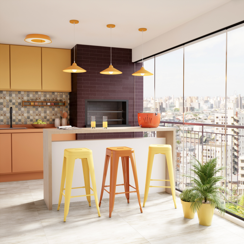 Explosão de Cores: Área de Churrasco Vibrante com Azulejos Decorativos - inspiração