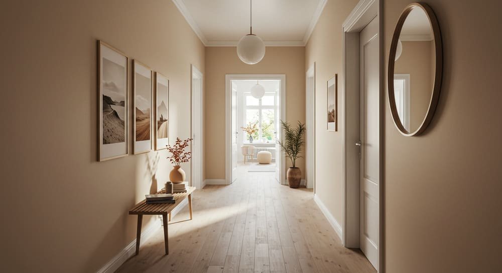 Corredor Vibrante com Papel de Parede Geométrico e Espelhos Estratégicos - ideia