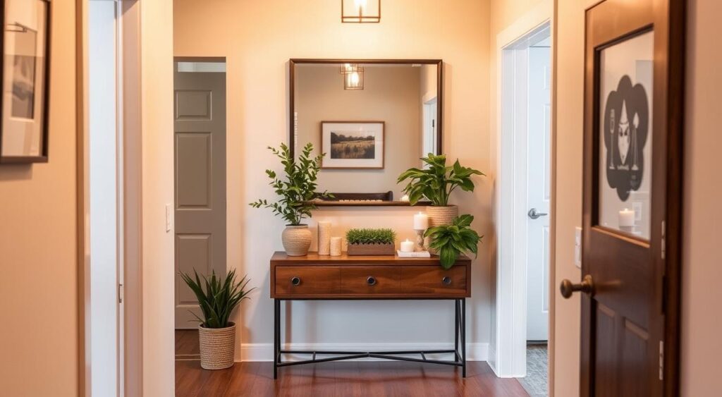 Hall de Entrada Minimalista com Toques de Cor Vibrante - detalhe