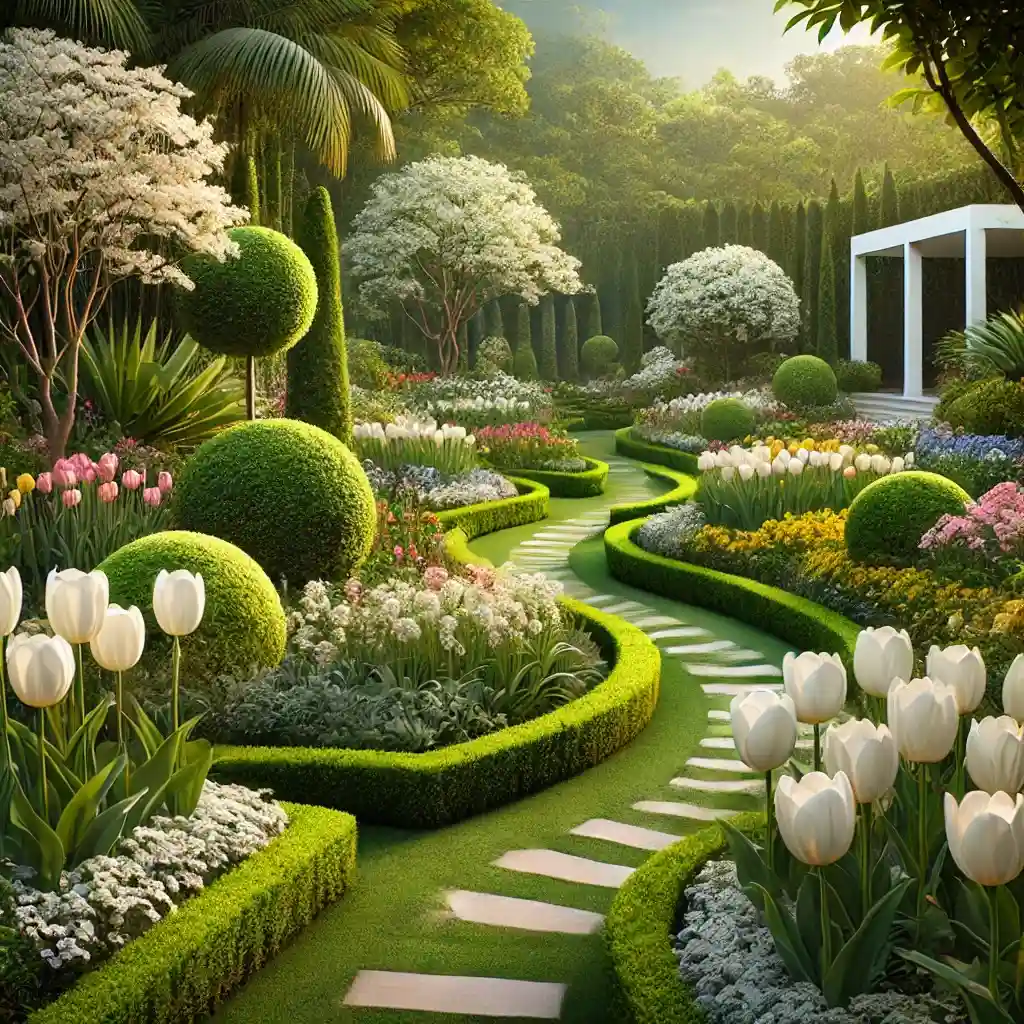 Contraste Moderno: Flores Brancas em Vasos de Concreto - detalhe