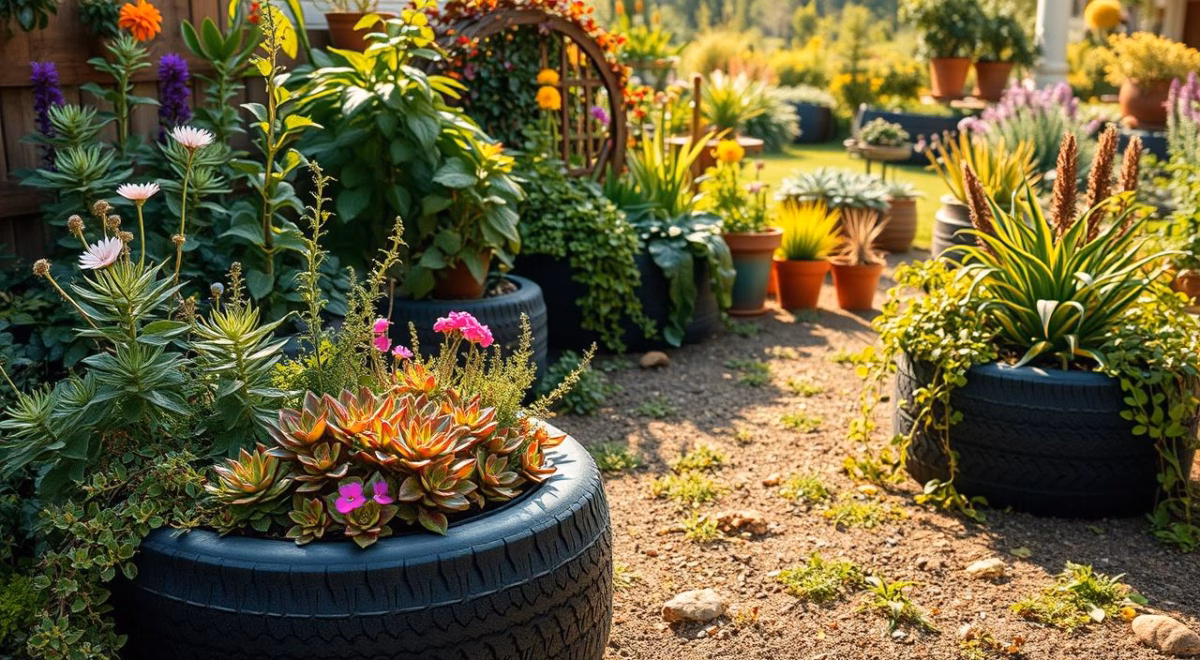 Pneus e Suculentas: Mini Jardins que Encantam - detalhe