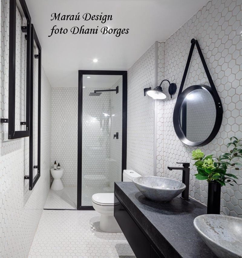 Preto e Branco Clássico: Um Lavabo Moderno e Atemporal - ideia