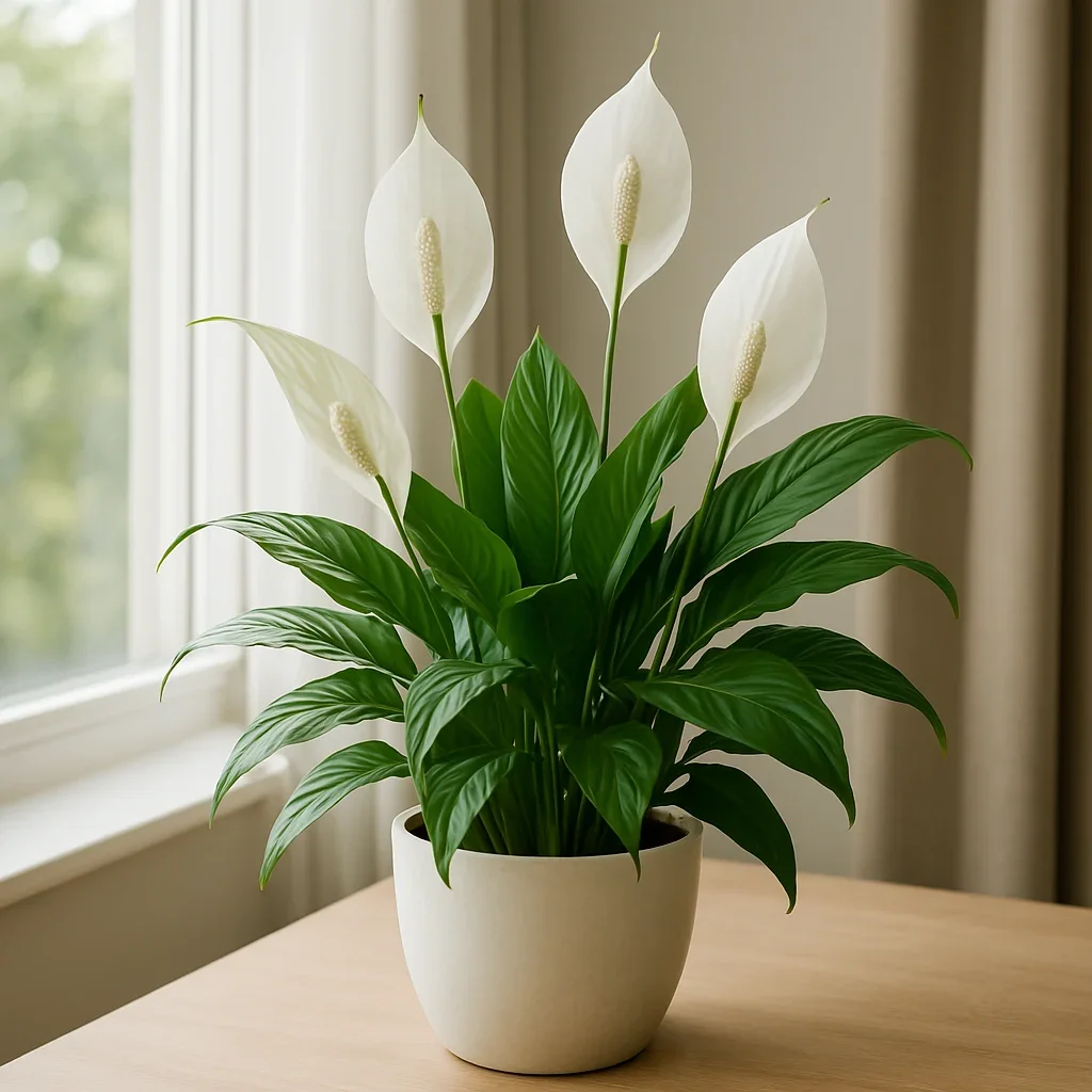 Lírios-da-Paz Radiantes: Pureza e Frescor em Jardineiras Charmosas - detalhe