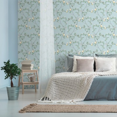 Jardim Secreto nas Paredes: Papel de Parede Floral para um Quarto Romântico e Vibrante - ideia