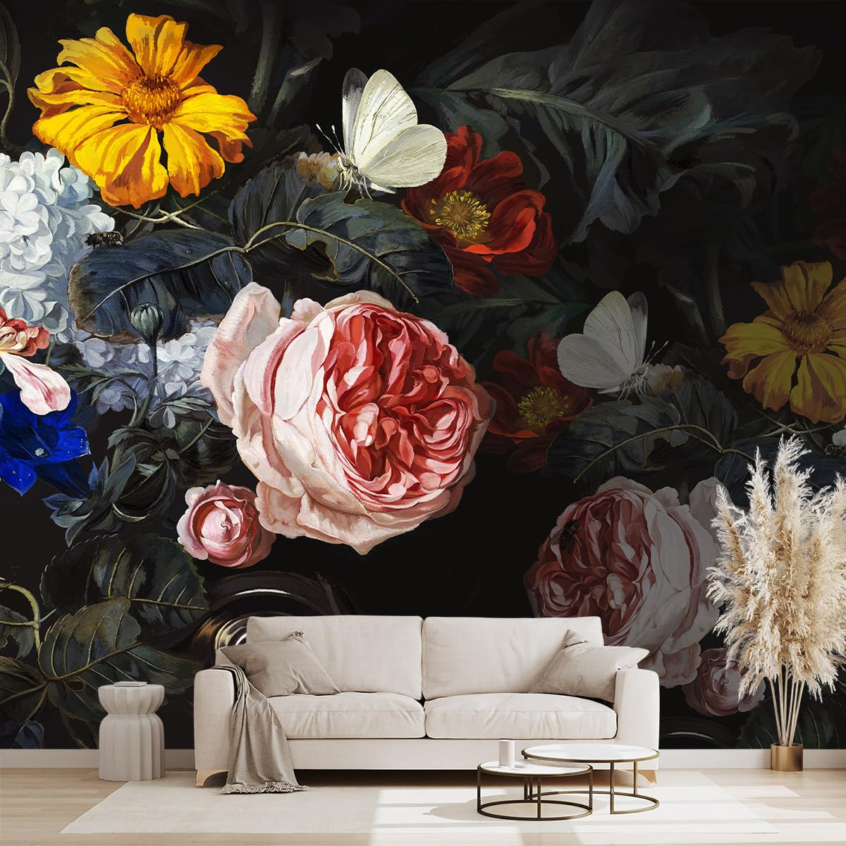 Papel de Parede com Mural Floral Delicado para um Ambiente Romântico - inspiração