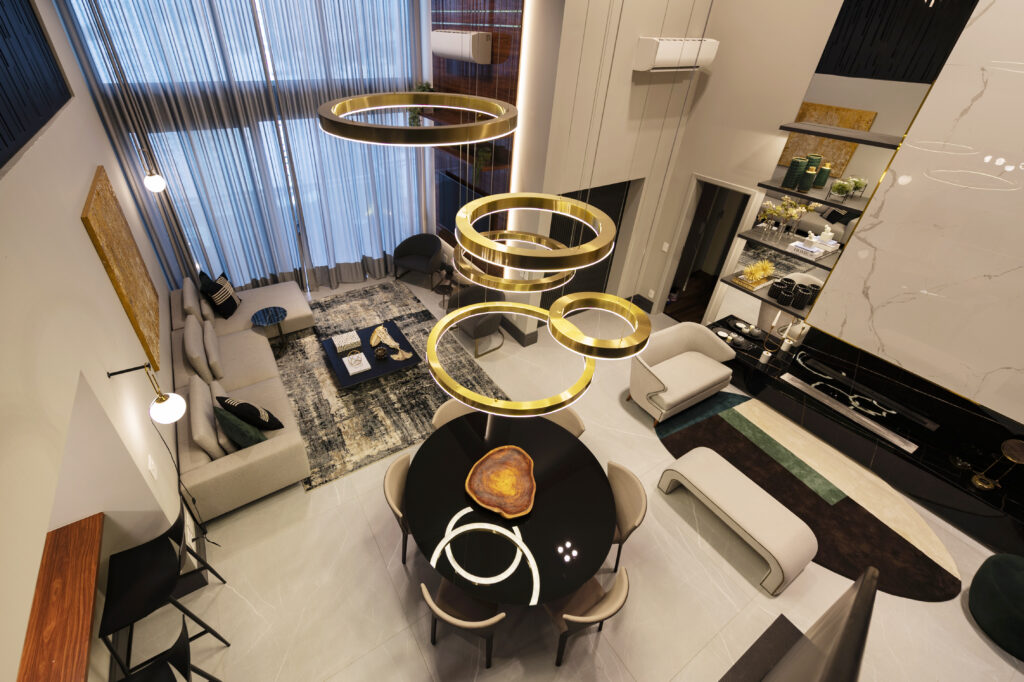 Iluminação Suspensa Escultural: Foco no Seu Pé Direito! - detalhe