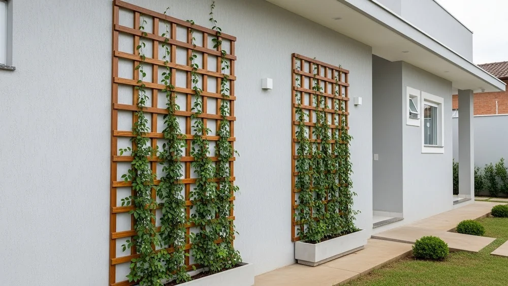 Jardim Suspenso com Treliças de Madeira: Elegância e Otimização de Espaço - ideia