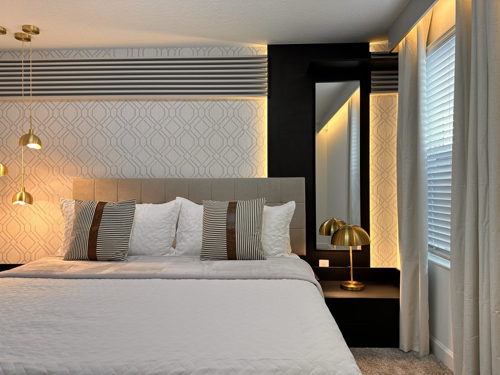 Minimalismo Elegante: Quarto Clean com Toques de Cor - detalhe