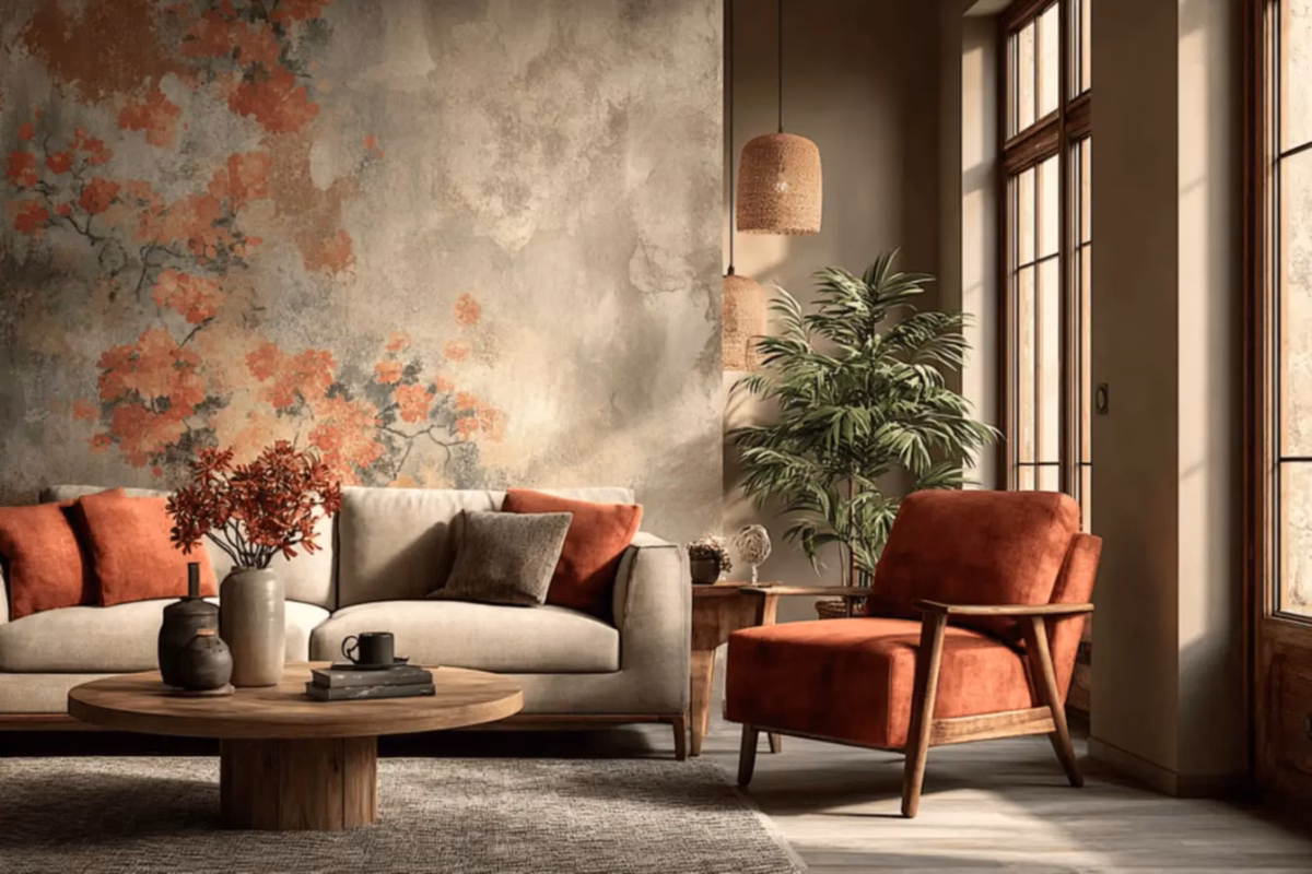 Reforma com Papel de Parede Texturizado: Elegância e Profundidade - ideia