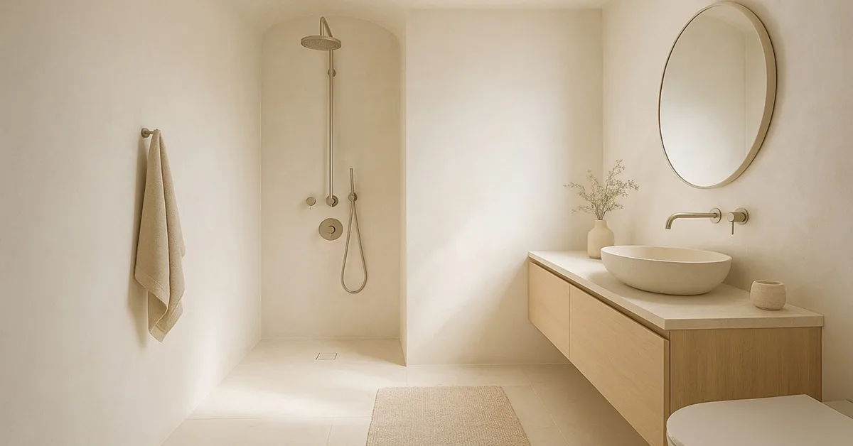 Minimalismo Aconchegante: Microcimento para um Banheiro com Chuveiro Italiano - ideia