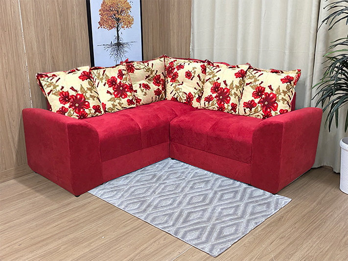 Explosão de Cor: Sofá de Canto Modular com Almofadas Vibrantes e Estampadas - ideia