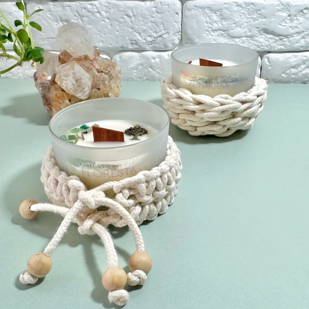 Velas Aromáticas Suspensas em Macramê Boho Chic - inspiração