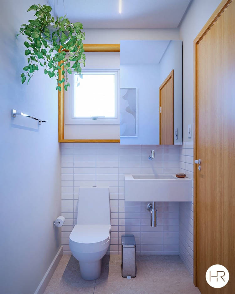 Banheiro Pequeno Decorado com Espelho Adnet e Iluminação Quente: Aconchego e Charme - inspiração