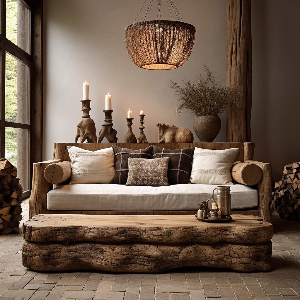 Sofá Rústico de Madeira com Almofadas de Crochê: Charme Artesanal! - detalhe