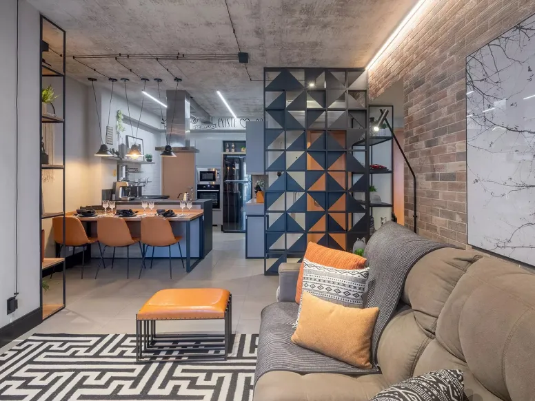 Toque Industrial: Cimento Queimado e Cores Metálicas para um Visual Moderno - ideia