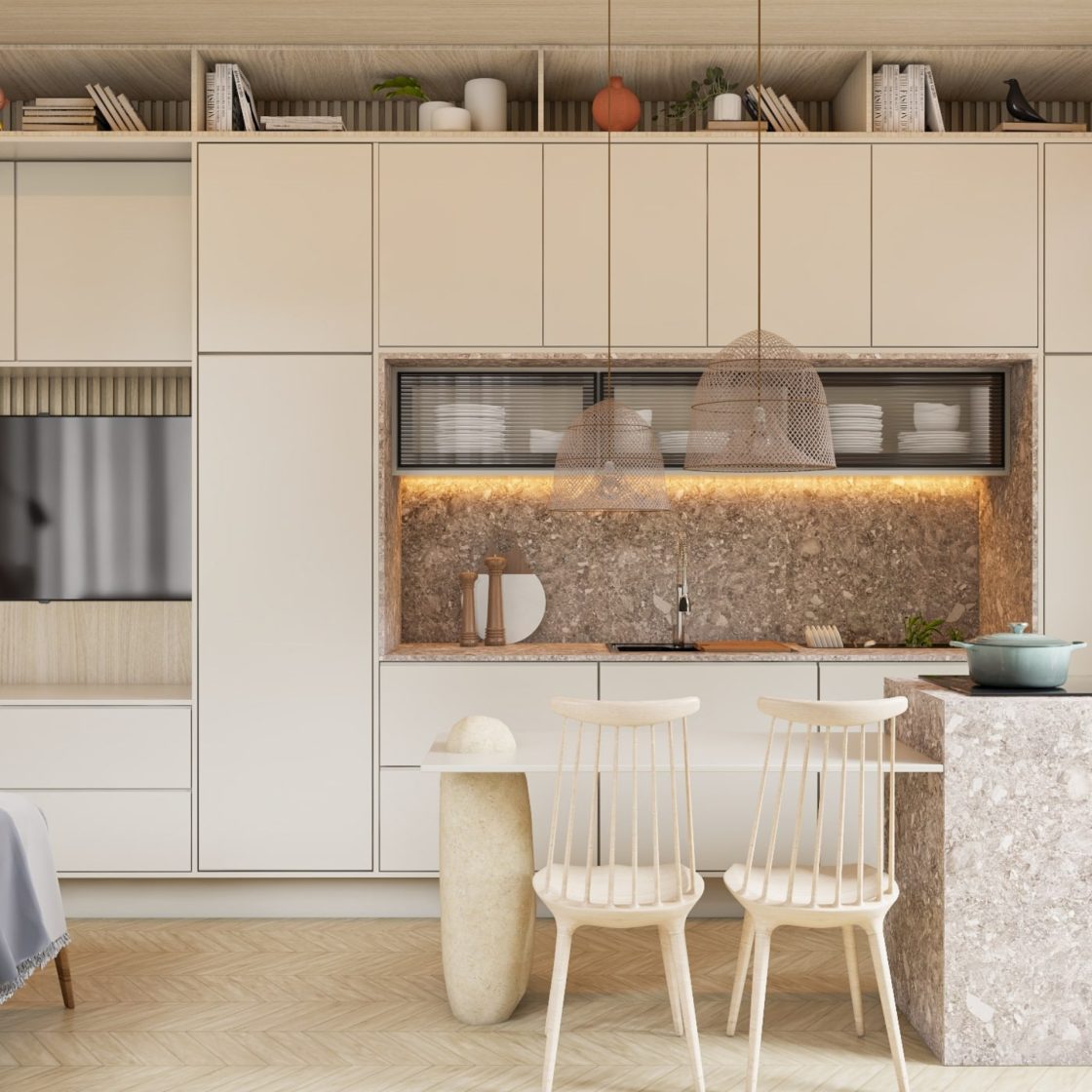 Cozinha Planejada Suspensa: Leveza e Amplitude em Espaços Compactos - ideia