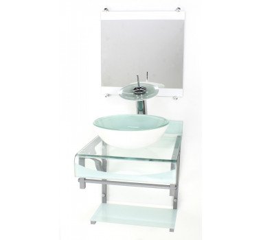 Cuba de Vidro Suspensa com Torneira Cascata: Design Moderno e Leve - detalhe