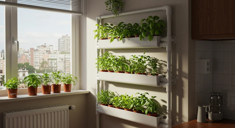 Horta Suspensa com Tubos de PVC: Praticidade e Originalidade na Cozinha - detalhe