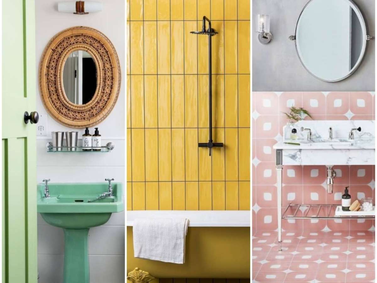 Banheiro Vibrante com Azulejos Coloridos e Plantas Tropicais - detalhe