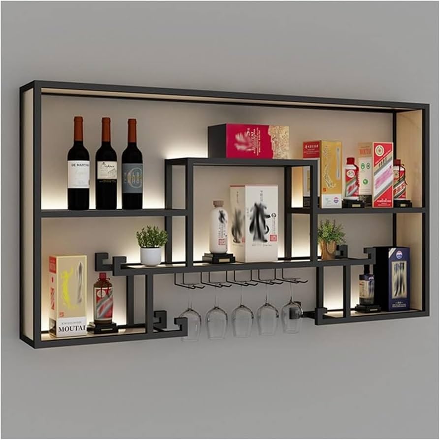 Minimalismo Luminoso: Bar com Prateleiras de Vidro e Fita LED - inspiração