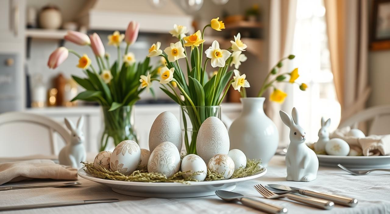 Toque Campestre: Decoração de Páscoa Rústica com Cestos de Vime, Juta e Flores do Campo - ideia