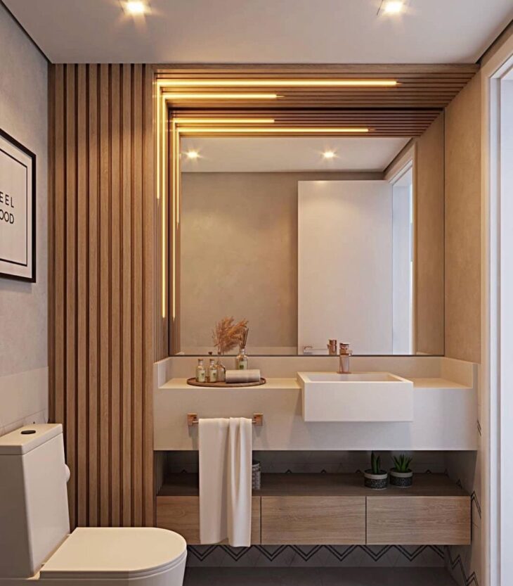 Reflexo de Amplitude: Lavabo com Espelho de Parede Inteira - inspiração