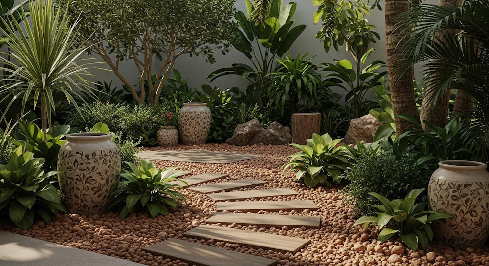 Cantinho Zen com Suculentas: Mini jardim de pedras e plantas resistentes - ideia