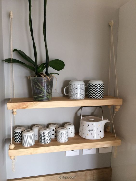 Prateleiras Suspensa com Cordas Náuticas: Leveza e Estilo! - inspiração