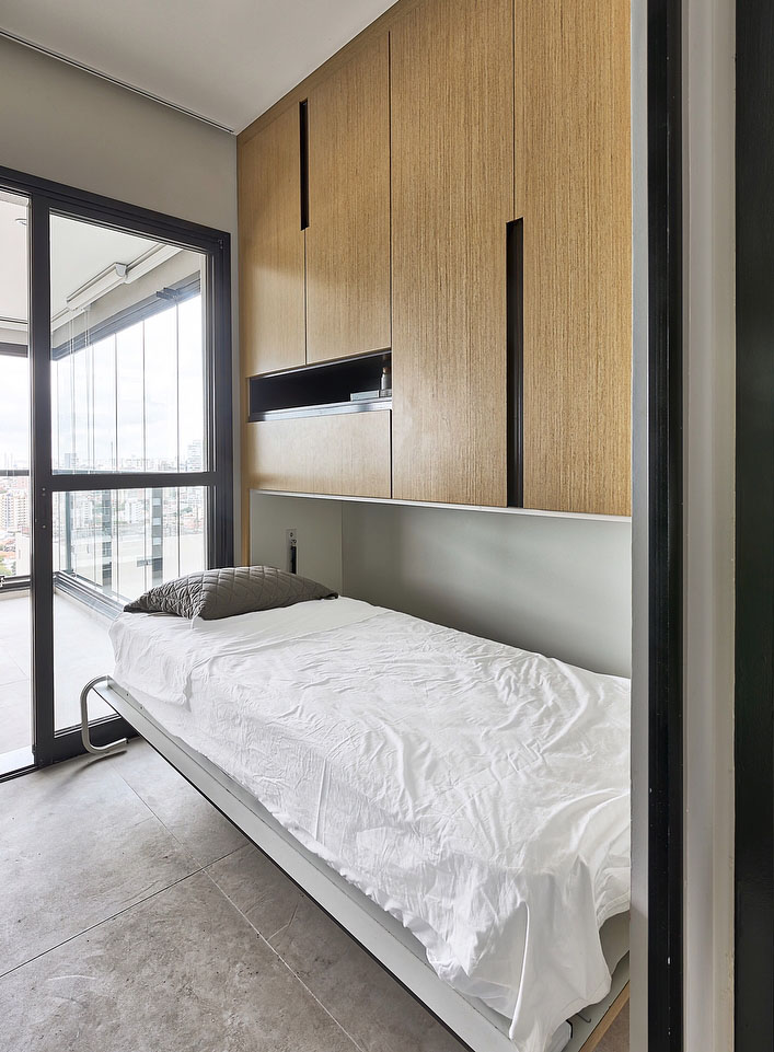 A Elegância Minimalista com Cama Escamoteável - detalhe