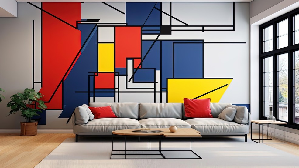 Pintura Geométrica: Uma Explosão de Cor e Modernidade na Parede Sem Graça - detalhe